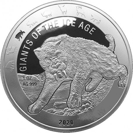 Ghana 1 oz silver GIANTS of the ICE AGE 2019 GIANT DEER 5 Cedis