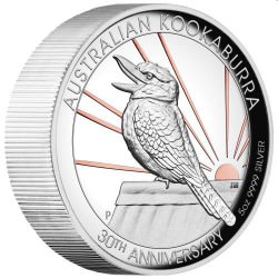 30th Anniversary Australian Kookaburra 2020 5oz Silver Proof High Relief Gilded Coin 