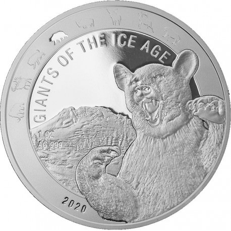 Ghana 1 oz silver GIANTS of the ICE AGE 2021 CAVE BEAR 5 Cedis