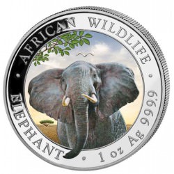 1 oz silver SOMALIA ELEPHANT 2021 Colored Shillings 100