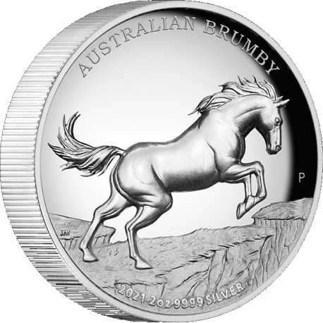 Perth Mint 2 oz silver Australian BRUMBY HORSE 2021 $2 PROOF