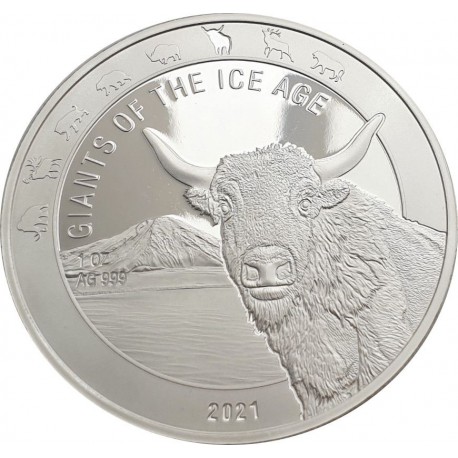 Ghana 1 oz silver GIANTS of the ICE AGE 2021 WOOLLY RHINO 5 Cedis