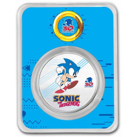 1 oz silver 35th Anniversary SONIC the Hedgehog 2021 $2 BU COLOURED