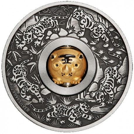 PERTH MINT Year of the Ox Rotating Charm 2021 1oz Silver Antiqued Coin