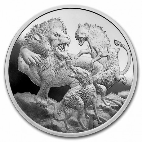 1 oz silver LION VS HYENAS 2022 Apex Predators BU