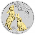 PM Lunar 3 RABBIT 1 oz silver 2023 BU $1 GILDED Australia