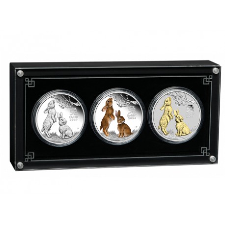 Australian Lunar Series III 2023 Year of the Rabbit Silver Proof Three-Coin Set