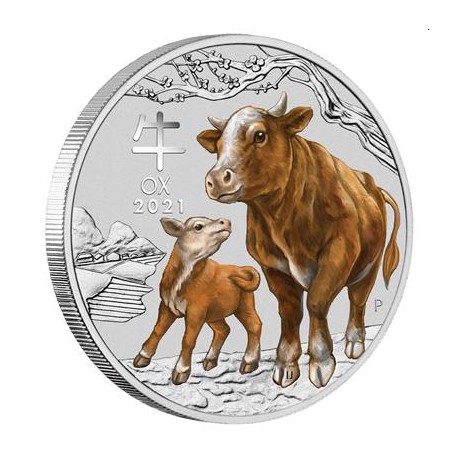 PM Lunar 3 OX 1 kilo silver 2021 BU $30 Australia Coloured