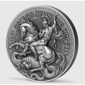 Chad 2 oz silver SAINT GEORGE SLAYS THE DRAGON 2021 PROOF box + COA 1000 CFA