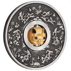 PERTH MINT Year of the RABBIT Rotating Charm 2023 1oz Silver Antiqued Coin