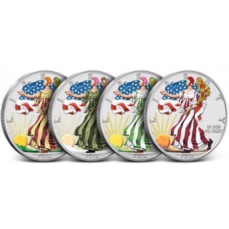 USA 4 x 1 oz silver U.S. Silver EAGLE 2022 $1 BU Colored 4 seasons coin set