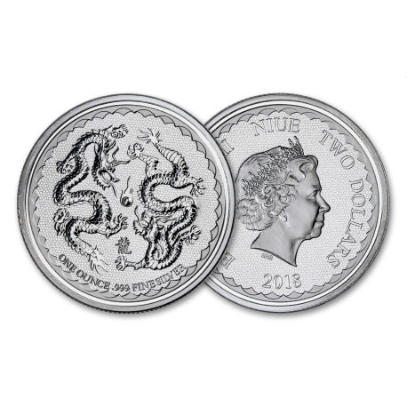 1 oz silver Niue Double Dragon 2018 $2 L