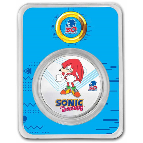 1 oz silver 35th Anniversary SONIC KNUCKLES $2 BU COLOURED