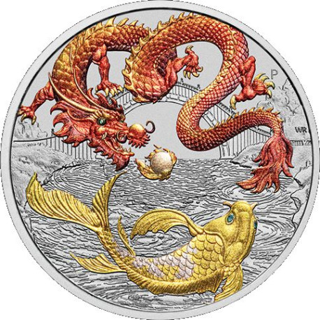 PM 1 oz silver PHOENIX 2022 $1 bu RED & GOLD CHINESE MYTHS & LEGENDS 