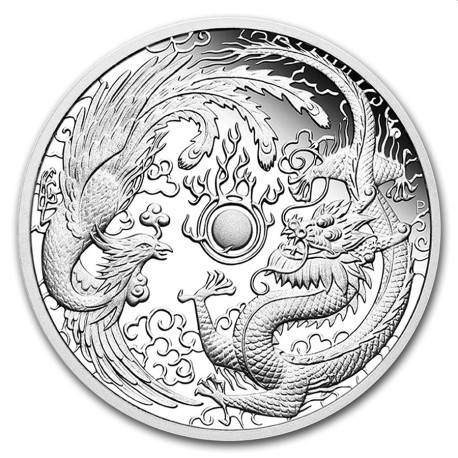 1 oz silver DRAGON & PHOENIX 2018 PROOF box + coa