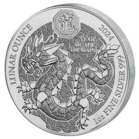 1 oz SILVER RWANDA DRAGON 2024 BU 50 AMAFRANGA