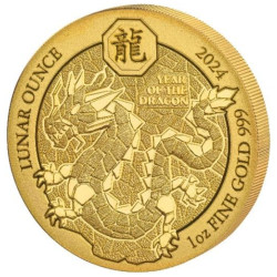 1 oz GOLD RWANDA DRAGON 2024 BU 100 AMAFRANGA