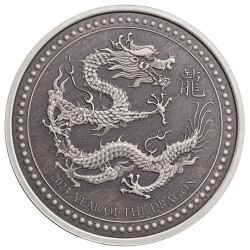 2 oz silver Samoa DRAGON 2024 Antiqued 5 Tala 