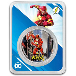 DC Comics 1 oz silver FLASH 2023 $5 COLOURED bu Samoa in TEP