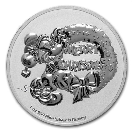 NIUE 1 oz silver Mickey Mouse CHRISTMAS 2021 $2
