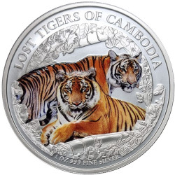 CAMBODIA 3000 RIELS 1 oz silver Lost Tigers 2024 bu COLOURED 3 000 Riels 