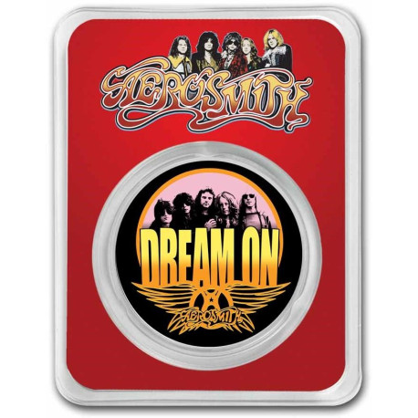 1 oz silver AEROSMITH 50th Anniversary 2023 $2 bu COLOURED in TEP