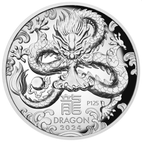 Australian Lunar Series III 2024 Year of the Dragon 5oz Silver Proof High Relief Coin