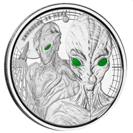 1 oz silver 5 CEDIS Ghana ALIEN 2023 ANTIQUED 20 CEDIS