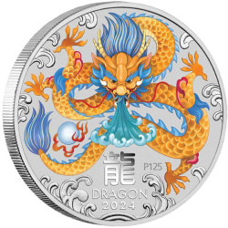 PM Lunar 3 DRAGON 1 oz silver 2024 BU $1 COLOURED Australia
