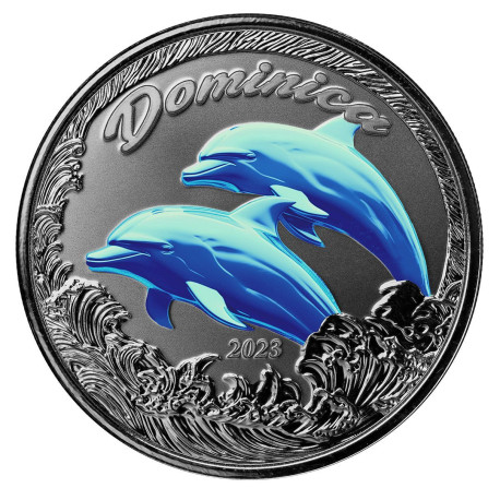 1 oz silver 2023 EC8 DOLPHINS $2 BU DOMINICA Eastern Caribbean 