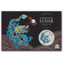 Sydney Money Expo ANDA Special Australian Lunar Series III 2024 Year of the Dragon 1oz Silver TEAL Coloured Coin in Card