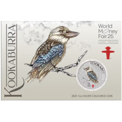 World Money Fair - Coin Show Special Australian Kookaburra 2024 1oz Silver Coloured Coin in Card