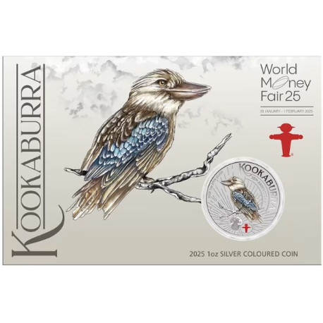 World Money Fair - Coin Show Special Australian Kookaburra 2024 1oz Silver Coloured Coin in Card