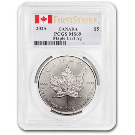 1 oz silver MAPLE LEAF 2025 $5 BU