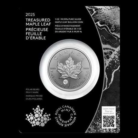 1 oz silver MAPLE LEAF 2025 $5 BU