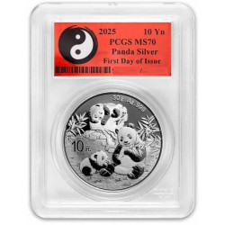30 GR SILVER PANDA 2025 Yuan 10 bu PCGS MS 70 