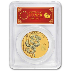 PM Lunar 3 SNAKE 1 oz GOLD 2025 BU $100 PCGS MS 70 FS Australia