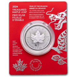 RCM 1 oz silver MAPLE LEAF 2024 $5 privy DRAGON in card