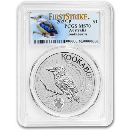 PM 1 oz silver KOOKABURRA 2025 $1 Anniversary Australia PCGS MS 70