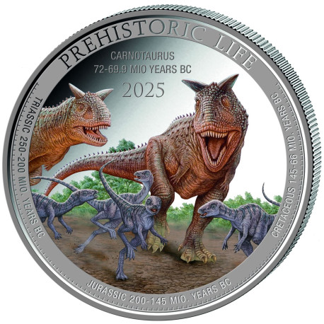 1 oz silver Prehistoric Life 2 UTAHRAPTOR 2024 COLOURED bu 20FR BU