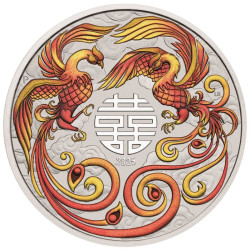 PM 1 oz silver DOUBLE PHOENIX 2025 RED $1 bu CHINESE MYTHS & LEGENDS