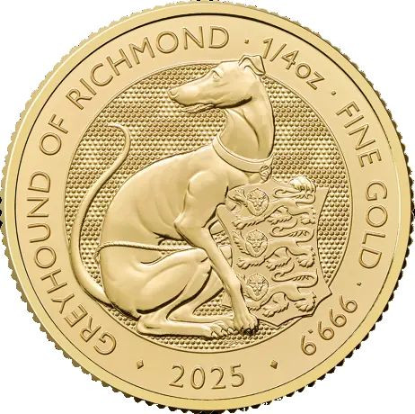 U.K. 1/4 oz gold TUDOR BEASTS The GREYHOUND OF RICHMOND 2025 BU