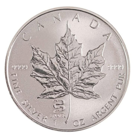 1 oz silver MAPLE LEAF 2001 PRIVY SNAKE $5 REVERSE PROOF