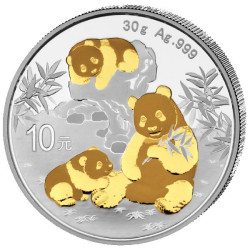 30 GR SILVER PANDA 2025 Yuan GILDED 10 bu