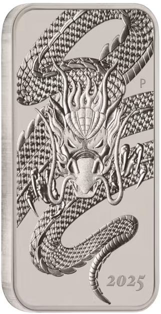 Perth Mint 1 oz silver RECTANGLE DRAGON $1 BAR 2025 bu - GOLDSILVER.BE