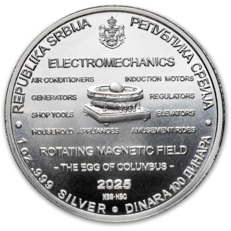 1 oz silver NIKOLA TESLA 2024 HYDROELECTRIC POWER 100 Dinar bu 