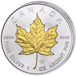 1 oz Silver Maple Leaf 2016 $5 GILDED BU