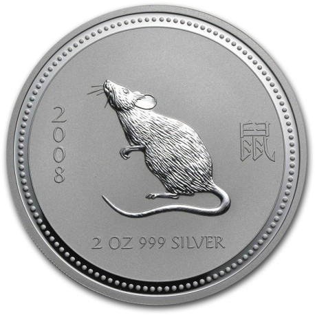 2 oz silver LUNAR MOUSE 2008 Proof + Coa