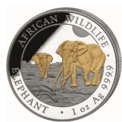 1 oz silver SOMALIA ELEPHANT 2025 GILDED Shillings 100