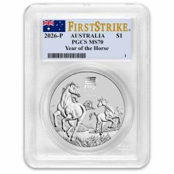 PM Lunar 3 HORSE 1 oz silver 2026 BU $1 PCGS MS-70